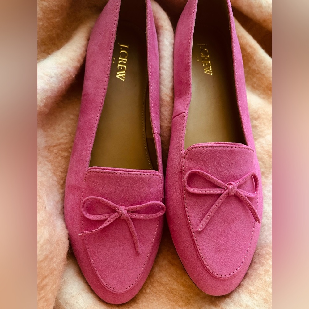 J. Crew Factory Pink Suede Bow Loafers